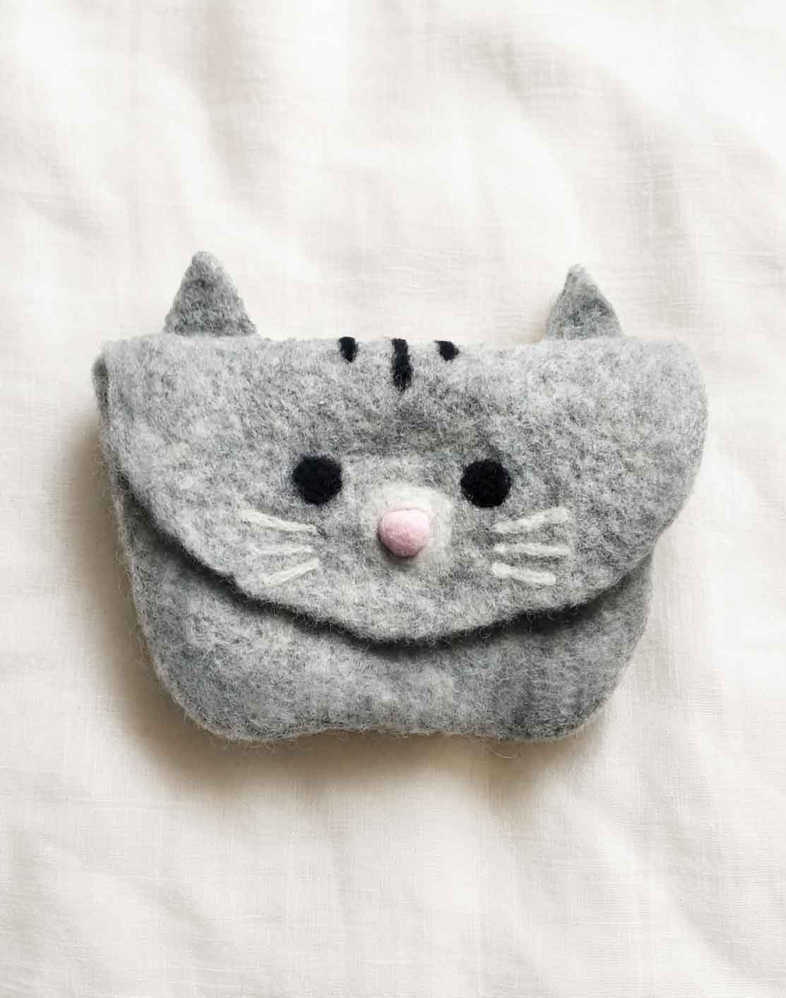 Felted cat purse by hand