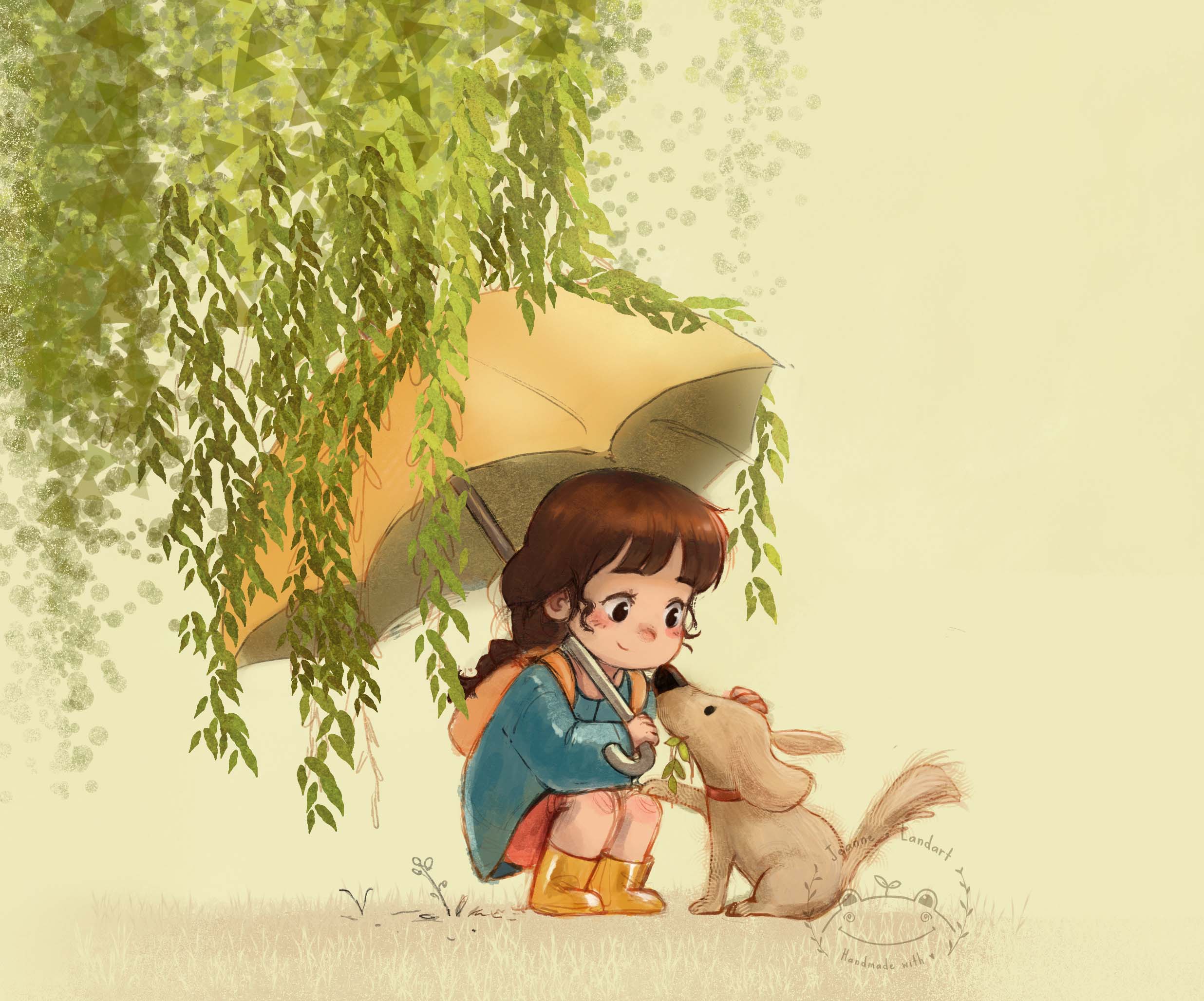 Illustration of a girl with her dog for children's book
