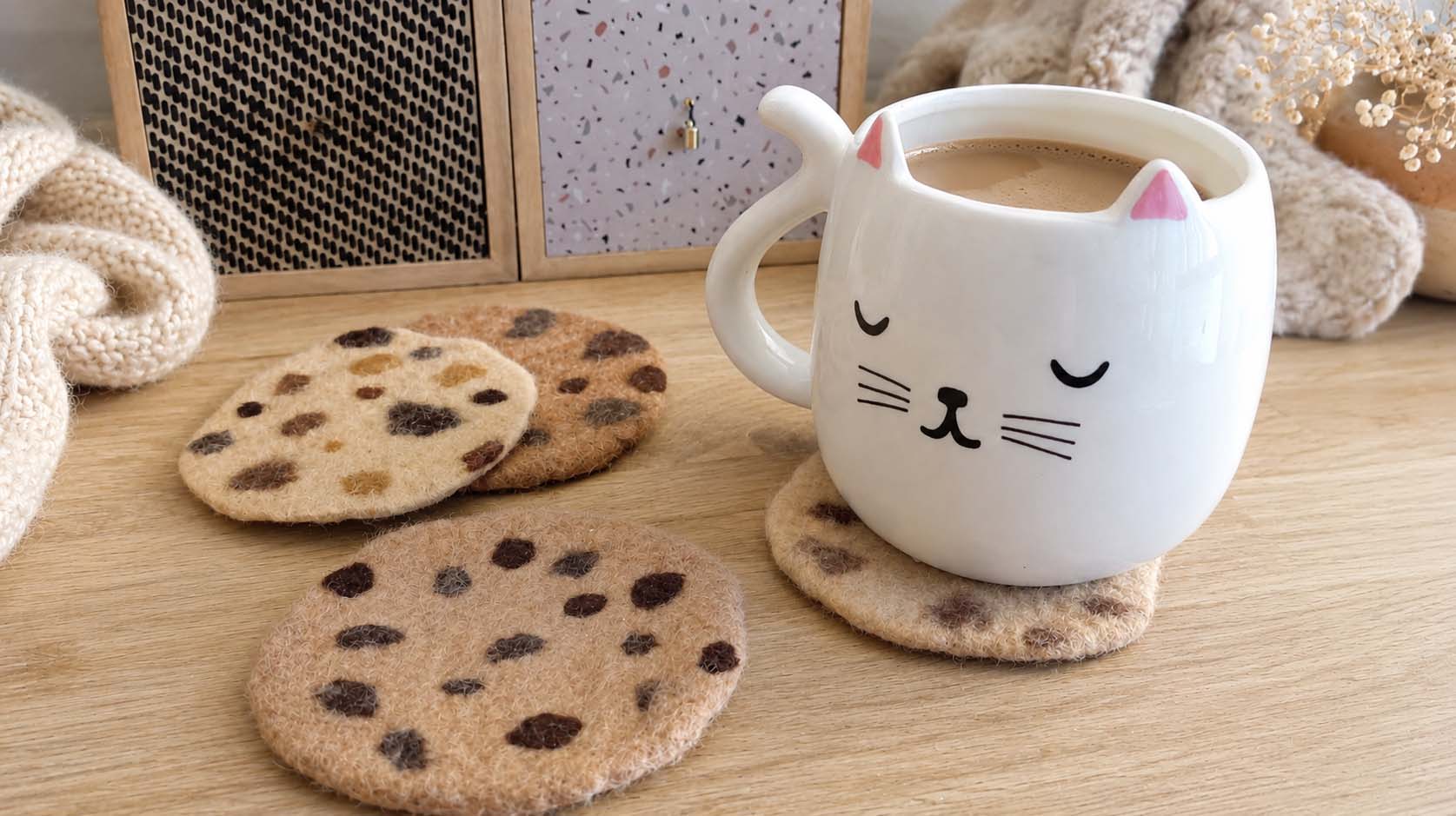 Felted cookies coasters by hand