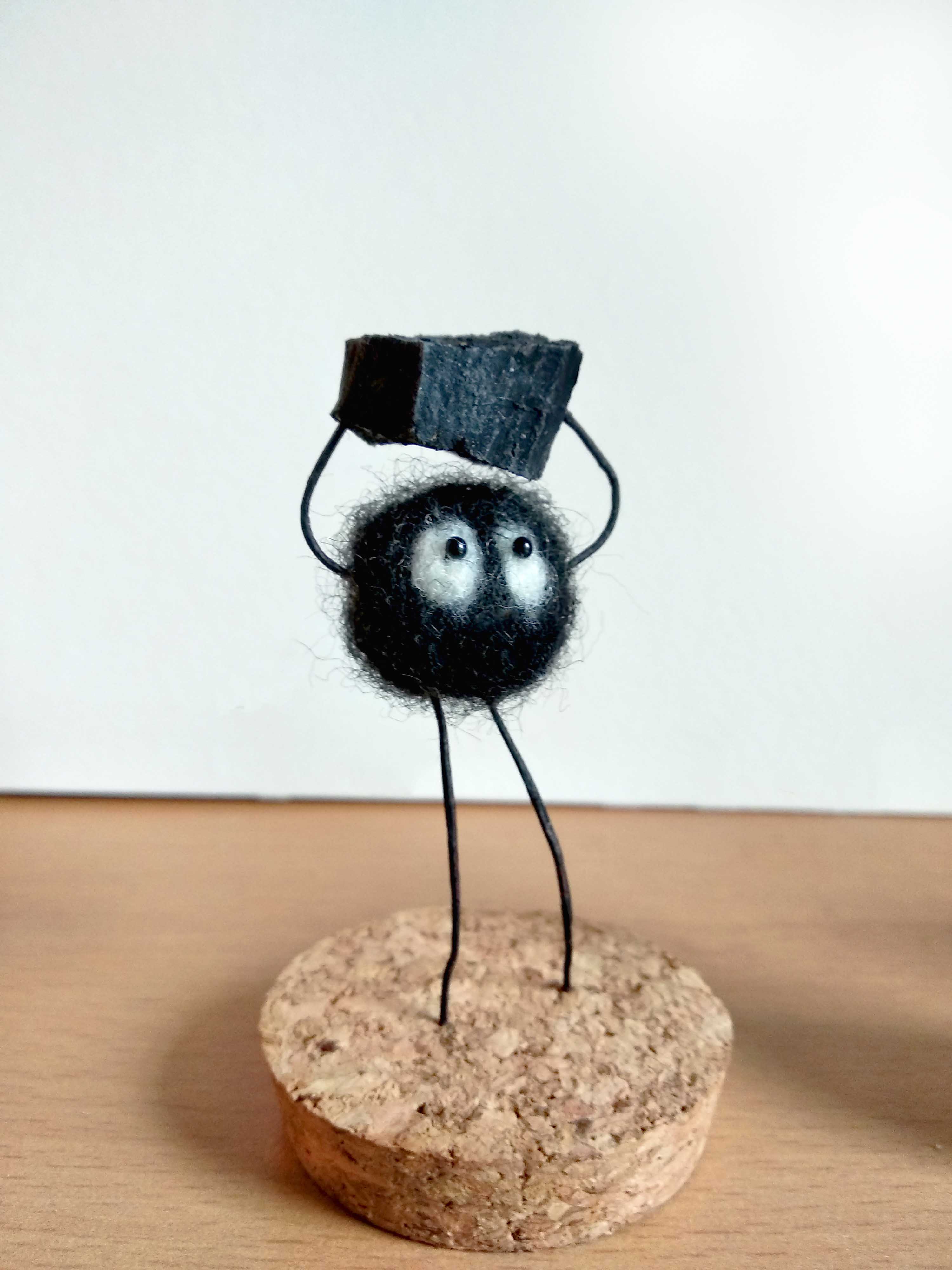 Needle felted figurine of a susuwarari from Spirited Away