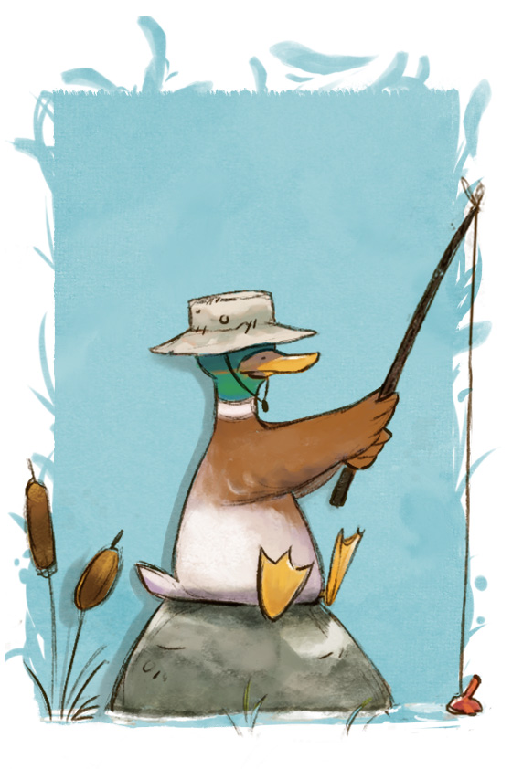 Boardgame Illustration featuring a fishing duck