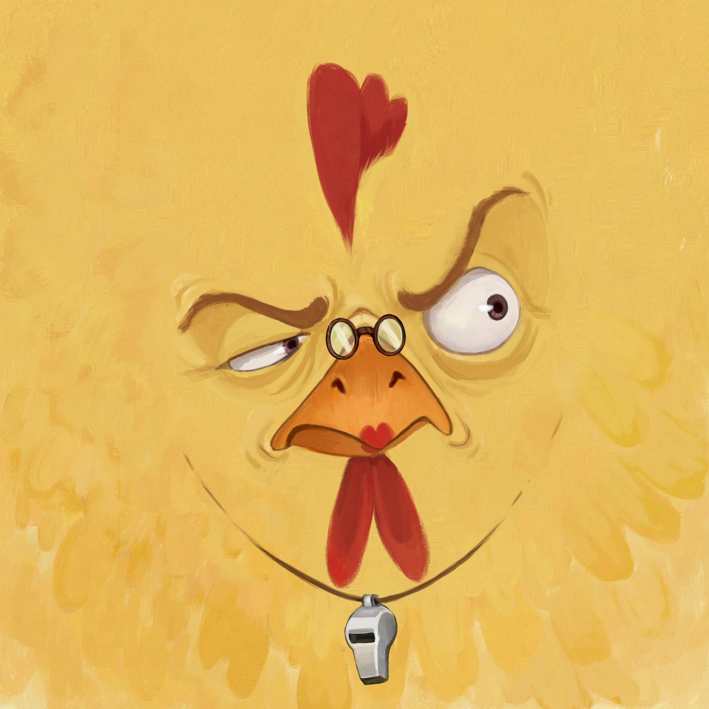 Card illustration for a boardgame, featuring a chicken