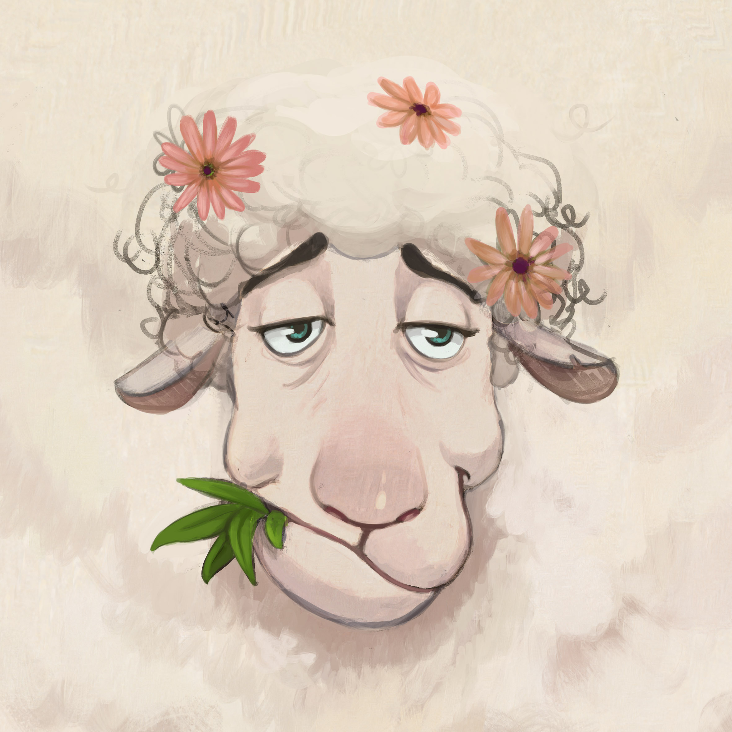 Card illustration for a boardgame, featuring a sheep