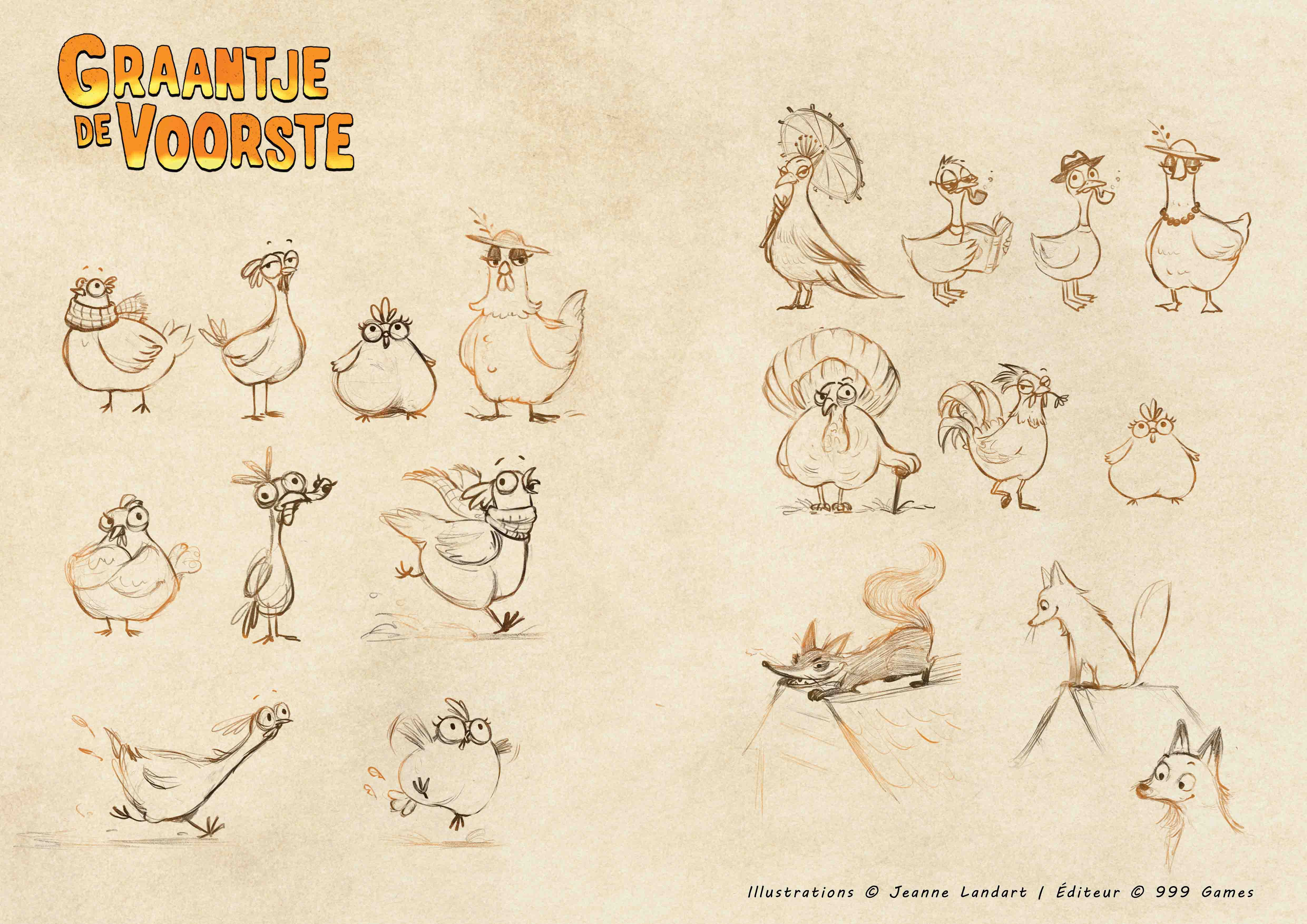 Character design illustrations for a boardgame