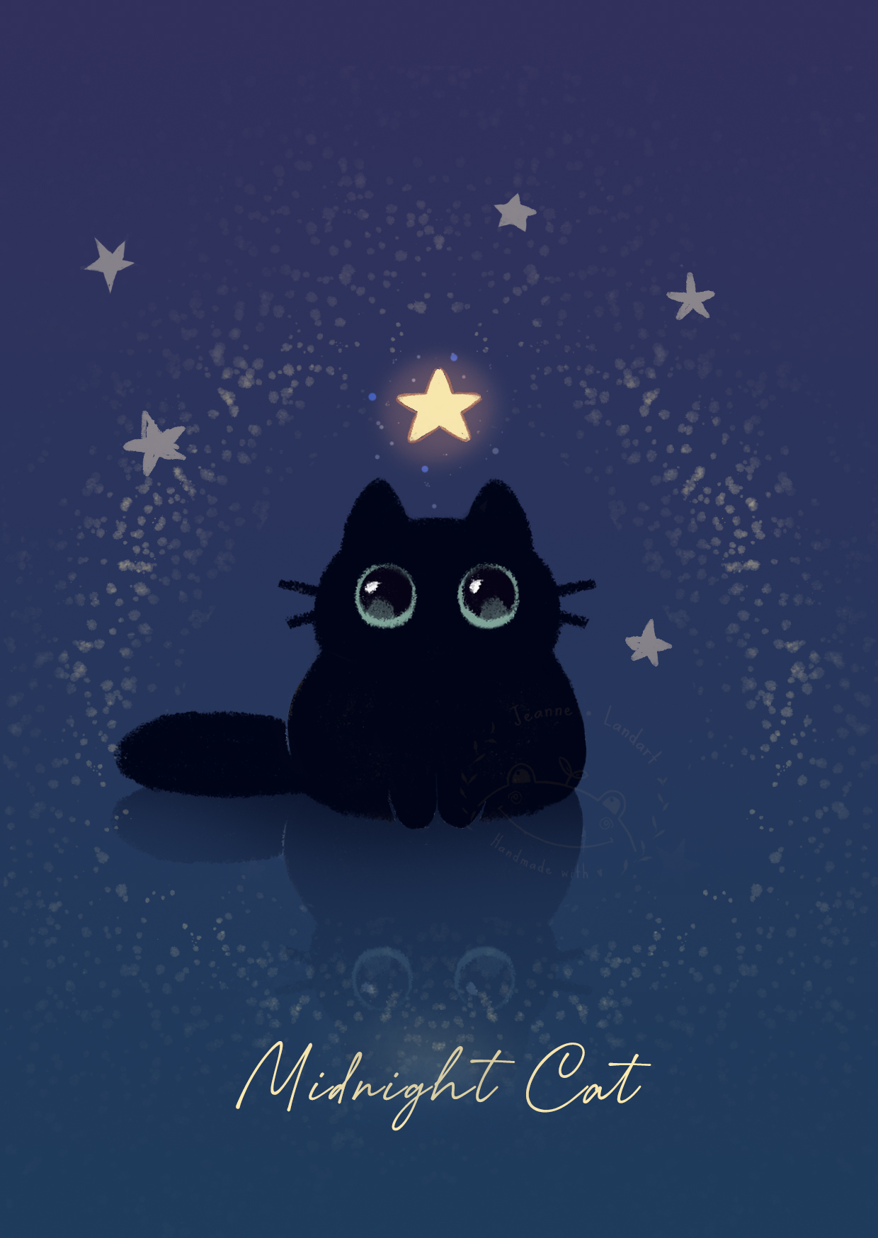 Card of a cat in a night scenery