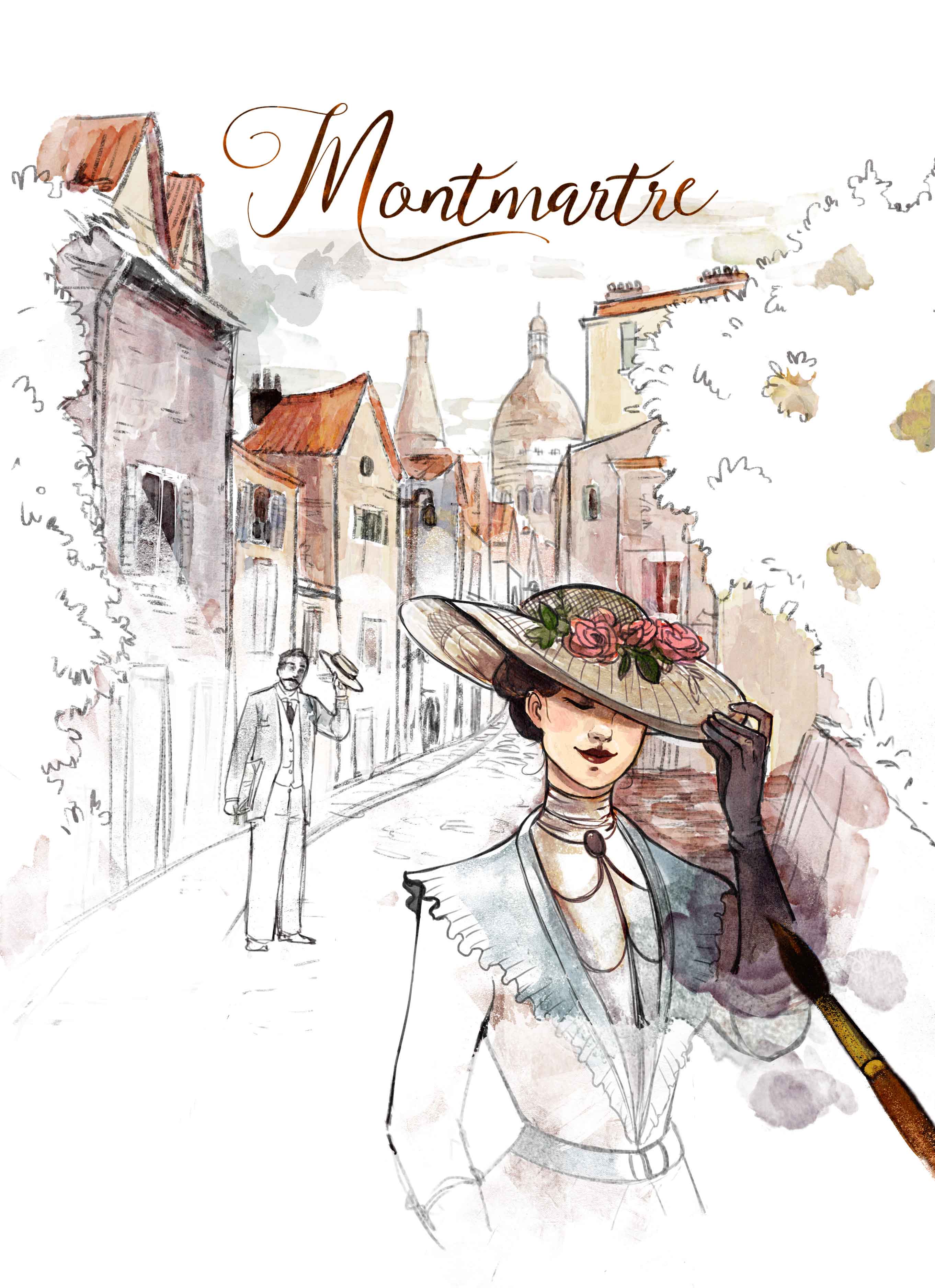 Boardgame illustration for the box cover of Montmartre