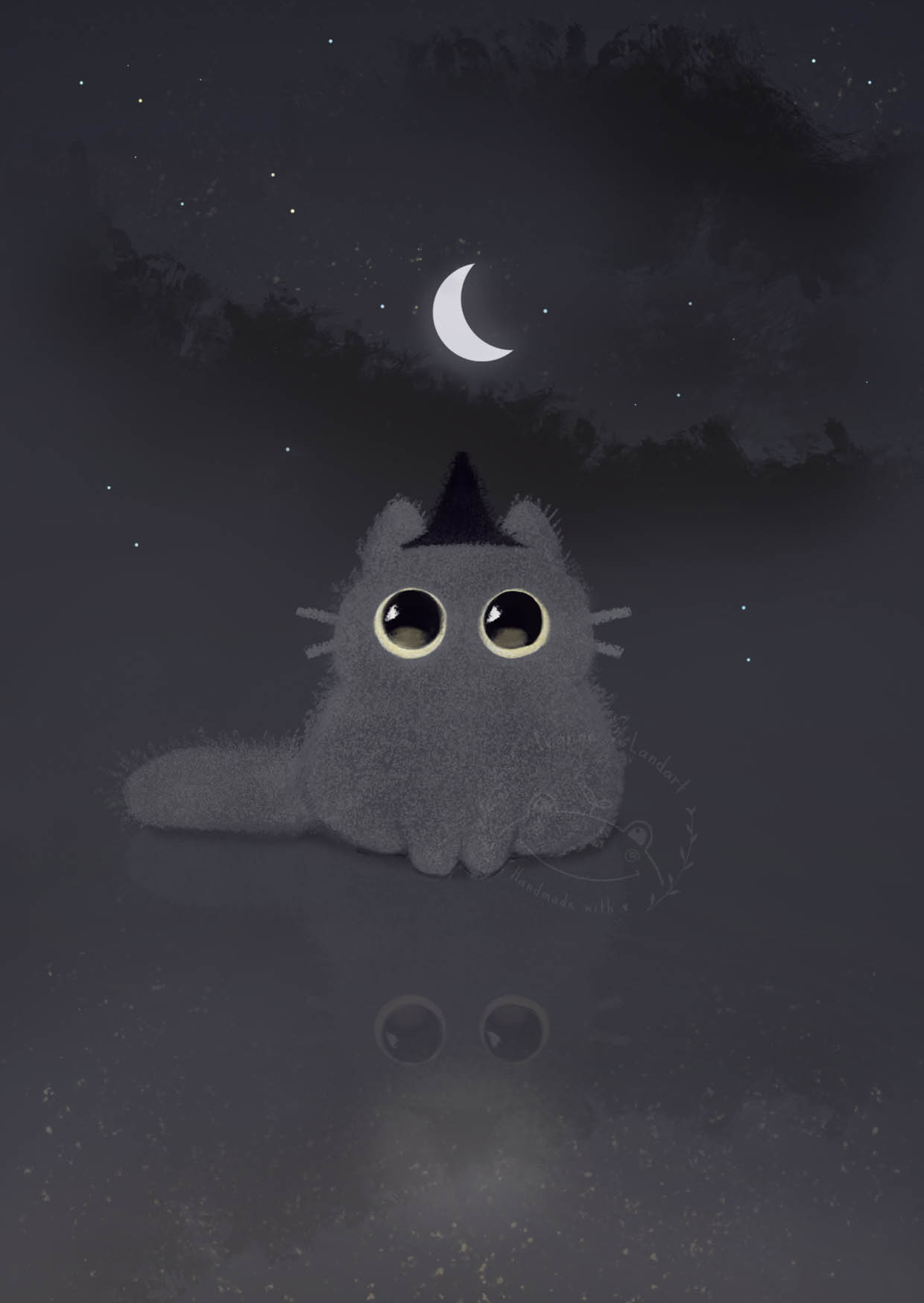 Card of a cat with a wizard hat